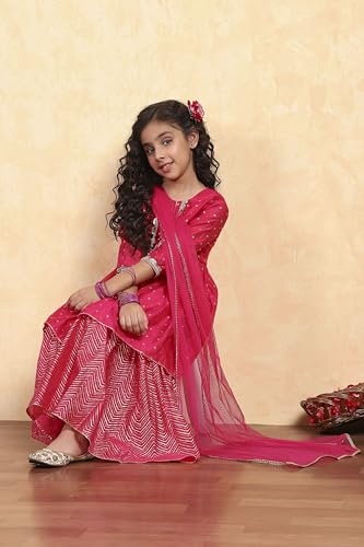 Biba Girl's Pink Polyester Blend Printed Gathered Suit Set