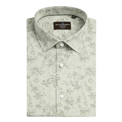 blackberrys Men?s Mint Printed India Slim Fit (Slim Comfort) Shirt | Light Tone Printed Collared Long Sleeve Shirt | Size 40, Color Mint