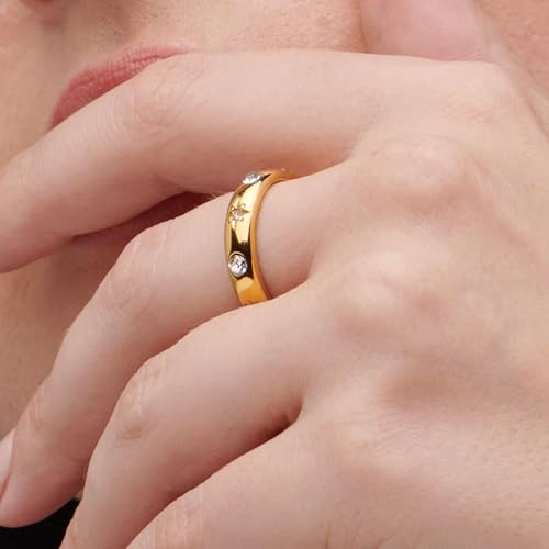 PALMONAS Gold-Plated Gold-Toned Stone Studded Ring(Size-6) | Gifts For Girlfriend | Gift For Women & Girls