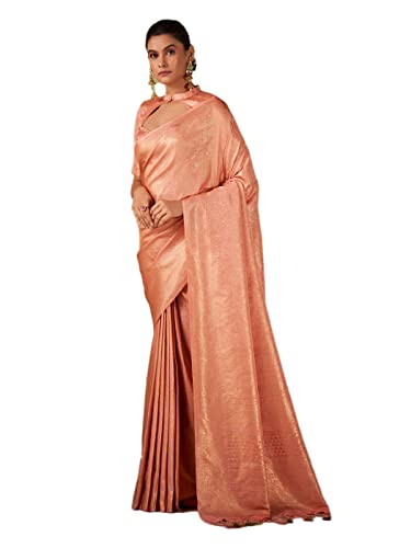 Vardha Women's Kanchipuram Art Silk Saree with Unstitched Blouse Piece - Gold Zari Woven Work Sarees for Wedding (Asya Vol.4_560)