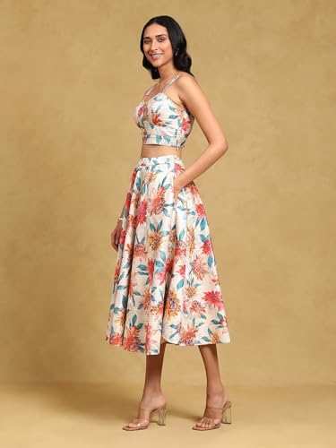 Label RITU KUMAR White Floral Top with Skirt Co-ord Set