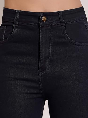 Dolce Crudo Women's Skinny Fit High Rise Regular Length Stretchable Denim Jeans (DOSS21DEN99-37-704-28, Vanta Black, 28)