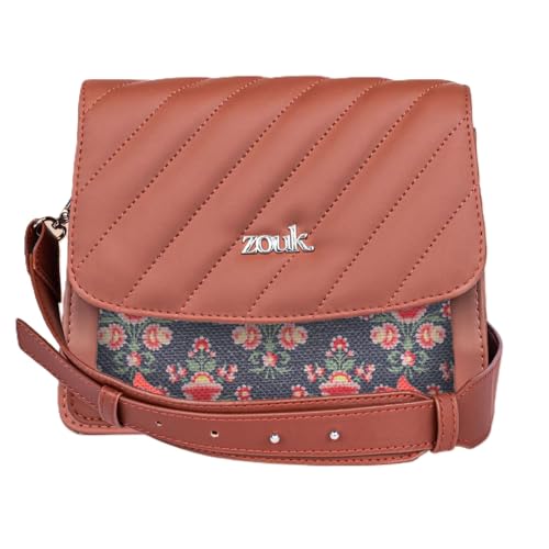 ZOUK Mughal Garden Printed Vegan Leather Black Flap Closure Beyond Basic Sling Bag For Women's Girls