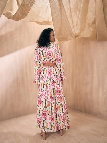 Pink Paprika by Sassafras Women's White Ikat Print Waist Cut-Out Maxi -XS