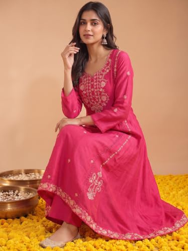 Varanga women's pink mul chanderi kurta set with chiffon dupatta