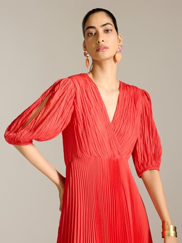 Label RITU KUMAR Red Demi 3/4Th Sleeves Solid Long Dress