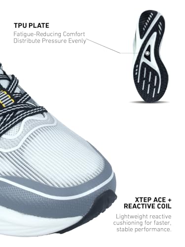 XTEP Mens Mesh Upper IP Midsole Lightweight Comfortable Stable Support Running Shoes I White/Grey/Orange
