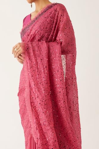 Taneira Pink Viscose Organza Embroidered SareeWith Unstitched Blouse(SPG07I00101-Pink)