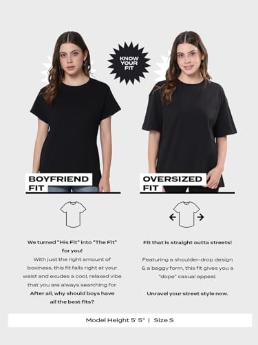 Bewakoof Official Garfield Merchandise Women's Graphic Printed Oversized Fit Half Sleeve Round Neck Cotton Jersey T-Shirt_648815_White_L