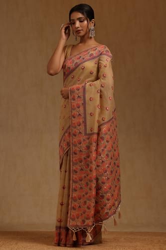 Soch Womens Beige Chanderi Woven Design Saree
