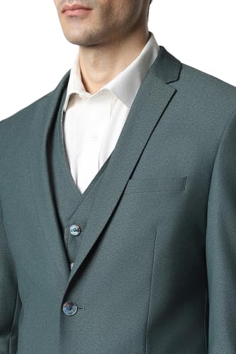 Men Green Textured Slim Fit Wedding Three Piece Suit