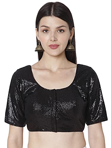 SALWAR STUDIO S Women's Black Georgette Sequence Self Design Readymade Saree Blouse-SSB3782-BLCK