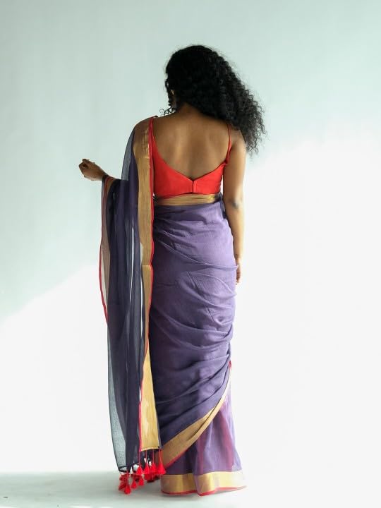 Suta Purple Gold Solid Cotton Zari Saree