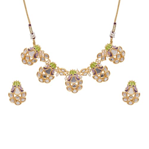 VOYLLA Festive Hues Enamelled Mirror Details Gold Plated Choker Jewellery Set For Women, Jewellery Set For Women, Womens Gift, Gift For Her