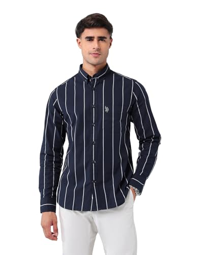 U.S.Polo Association Men's Vertical Striped 135Th Shirt (USSHT3128_Navy_39)