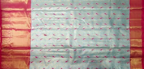 VFCollections Women's Traditional Handloom Kanchipuram Silk Pure Pattu Sarees – Rain Drop Butta | Rich Zari Woven Design | Bridal Saree | Unstitched Blouse (VFC703-3)