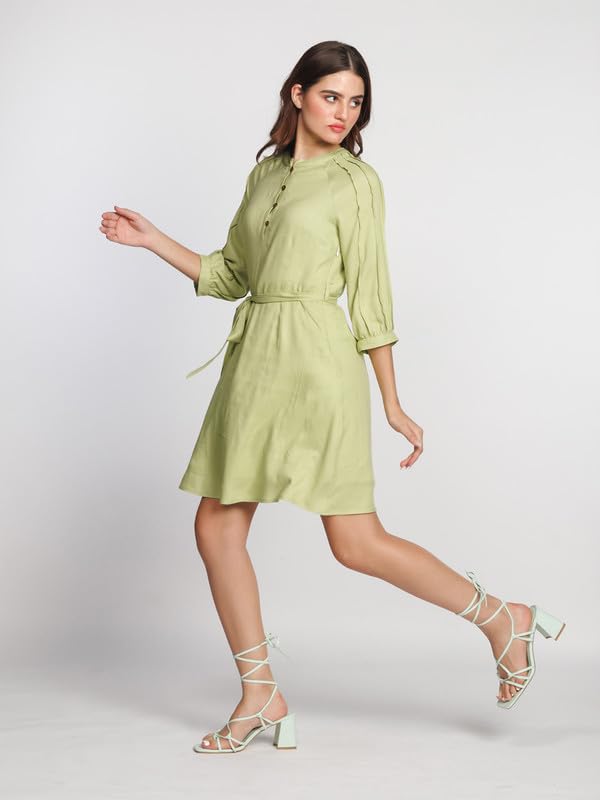 Zink London Women's Green Solid Above Knee Dress