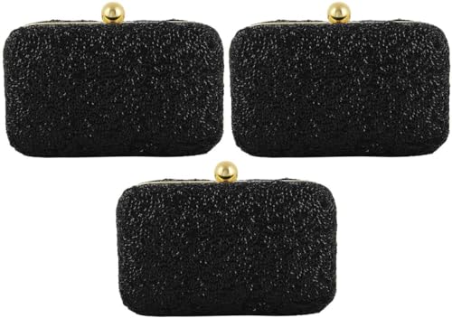 DUCHESS Women's Black Sequins Box Clutch (Pack of 3)