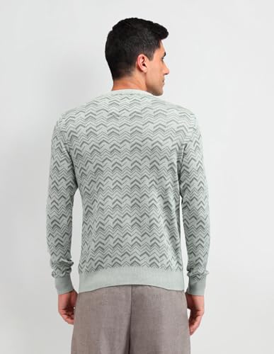 Arrow Mens Green Printed Crew Neck Long SleeveCasual CottonRegular Fit Sweater (ARAISW4000_Green_XL)