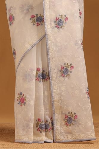 Soch Womens Off White Kota Floral Embroidered Saree