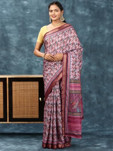 RAMRAJ Women Semi Silk Print Saree Pink (Pink;OS)