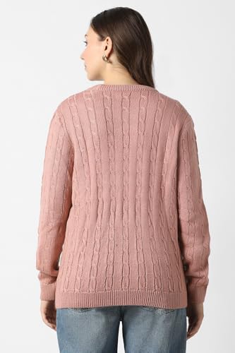 Women Peach Textured Round Neck Sweater