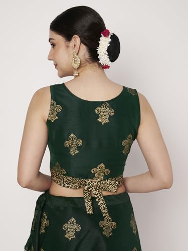 studio rasa Women's Dupion Block Printed Back-tie Readymade Blouse for Festive Wedding Party (TPWC725BL75S_Green-2_Small)