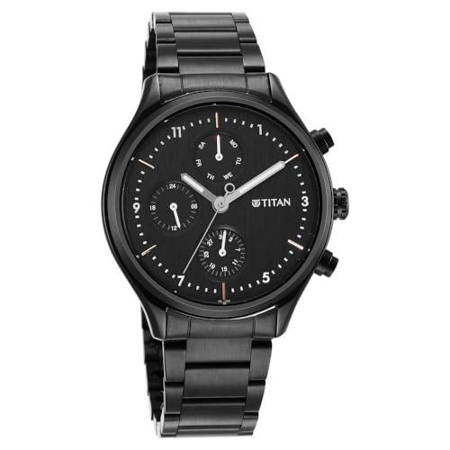 Titan Neo Quartz Multifunction Black Dial Black Stainless Steel Strap Watch for Men - NT1803NM01