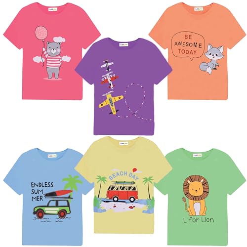 Toddylon Kids T-Shirt Combo Half Sleeve Tshirt Summer Tops Tshirts Boys & Girls Regular Fit T-Shirts Boys Half Sleeves Cotton T-Shirt Summer T Shirt for Boys & Girls Pack of 6 (12-18 Months)