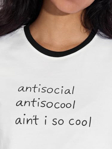 The Souled Store Antisocial Women and Girls Short Sleeves Round Neck White Graphic Printed Cotton Regular Fit Breathable Lightweight Everyday T-Shirts