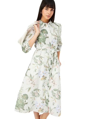 Max Women's Pure Cotton A-Line Midi Dress (DTI3701A_Green