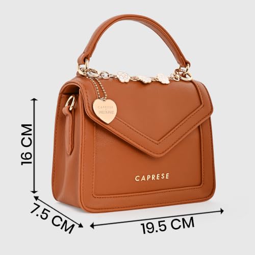 Caprese X Emily in Paris Tiara Small Satchel - Premium Textured Faux Leather Handbag for Women with Multi-Compartment Interior, Adjustable Detachable Strap & Exclusive Chain Flower Charm