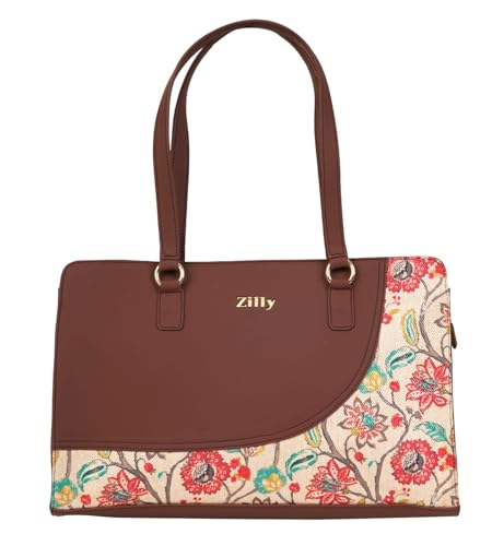 Zilly Women’s Office Essential Tote Bag |Handcrafted Vegan Leather | Elegant Work & Laptop Shoulder Bag | Malligai Blossom pattern