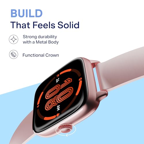 boAt Storm Verge, 1.72" (4.4 cm) Unisex Design, AuraVue Display with 20% Higher Brightness, Premium Metal Body, 80+ Sports Mode, Bluetooth Calling, Smart Watch for Men & Women (Cherry Blossom)
