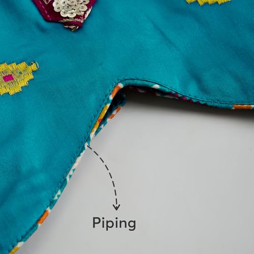 Hopscotch Hoscotch Girls Geometric Green Sleeveless 3 Piece Embroidered Tassel Lehenga Set For Ages (4-5 Years)