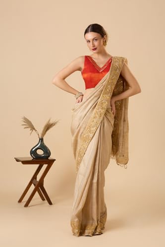 SALWAR STUDIO Rust Cotton Tissue V-Neck Sleeveless Readymade Blouse