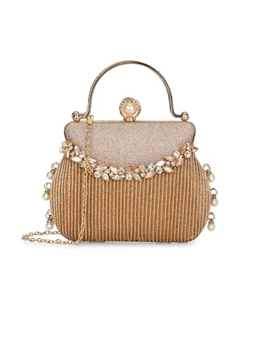 TOOBA Women's Gold Handicraft Beautiful Bling Box Clutch Bag for Wedding, Banquet, Gift Family, & Friends Rose Gold Cat-N