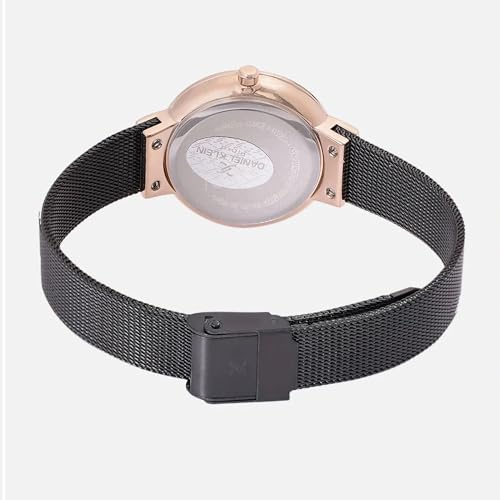 Daniel Klein Analog Black Round Dial Rose Gold Case Black Mesh Strap Water-Resistant Wrist Watch for Women Girls, Ladies DK11810-5