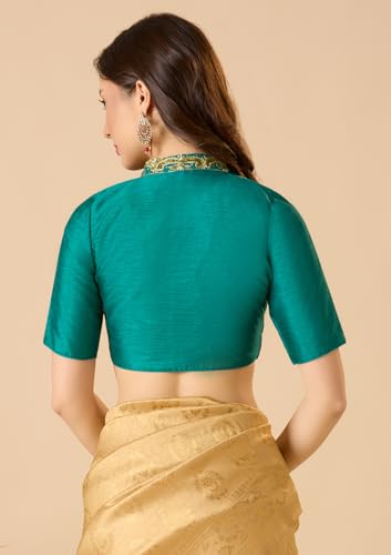 SALWAR STUDIO Rama Green Raw Silk Bridal Readymade Blouse