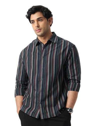 The Souled Store Striped Shirt: Amazonia Men and Boys Long Sleeve Spread Collar Cotton Lightweight Easy to Style Everyday Office Wear Casual Relaxed Shirt