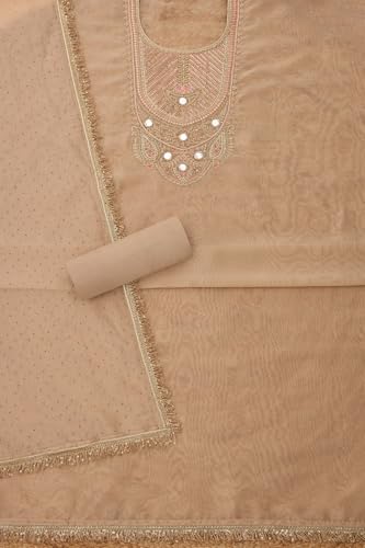 Soch Womens Beige Tissue Embroidered Unstitch Dress Material With Cutdana