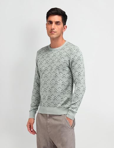 Arrow Mens Green Printed Crew Neck Long SleeveCasual CottonRegular Fit Sweater (ARAISW4000_Green_XL)