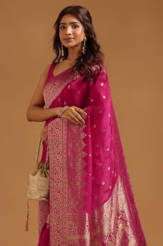 Soch Womens Fuchsia Crepe Ethnic Motifs Zari Woven Saree