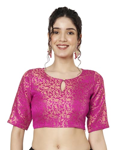 studio rasa Women's Brocade Short Sleeves Readymade Blouse for Festive Wedding Party