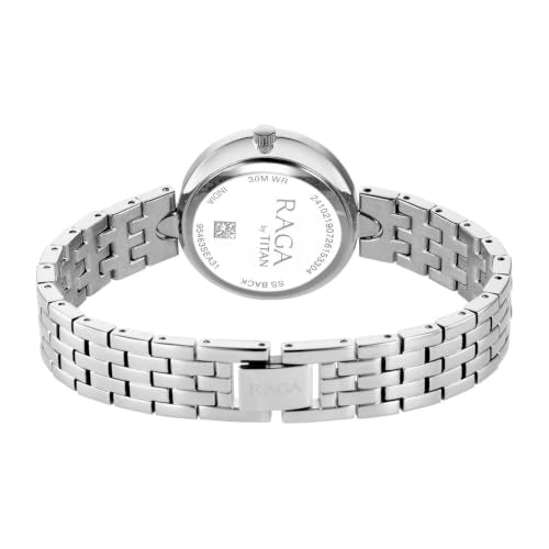 Titan Raga Showstopper 5.0 Quartz 3 Hands Round White MOP Dial, Silver Strap Watch for Women - 95463SM01
