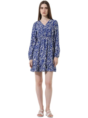 ONLY Women Printed Viscose Above Knee Blue A-line Dress