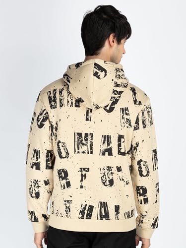 Status Quo Mens All Over Printed Hooded Sweatshirt Beige