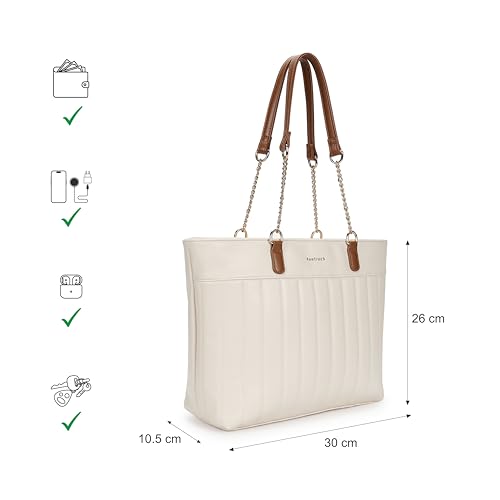 Fastrack Quilted Tote Bag for Women | Faux Leather Shoulder Bag with Dual Chain Handles, Zip Closure & Organiser Pockets | Elegant Everyday Tote for College, Brunch & Casual Outings