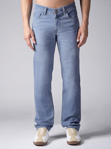 LOUIS STITCH Men’s Solid Light Blue Mid Rise Raw Wash Regular Fit Jeans (LSJNS-CF-BU04-32)