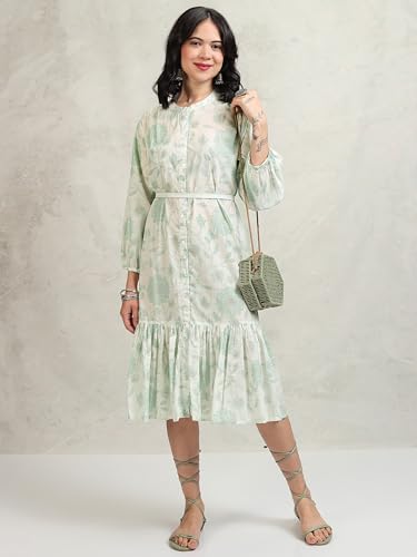 Vishudh Women 3/4 Sleeve V-Neck Dress VPa1000202 Green XL